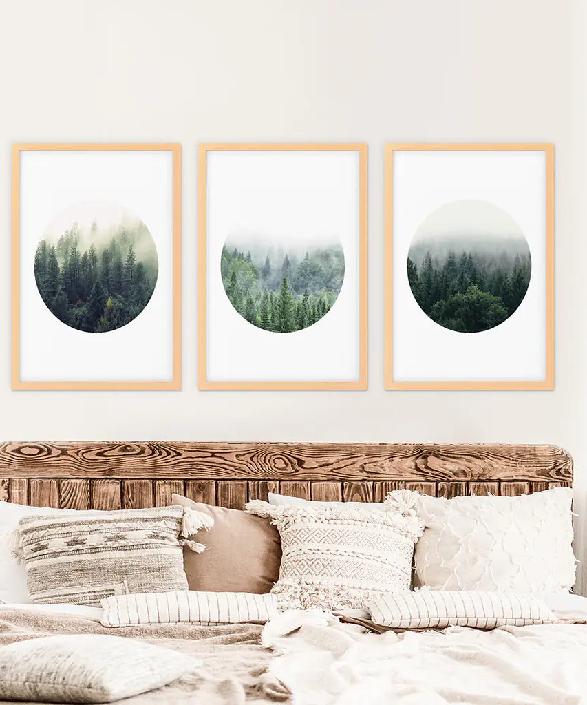 Nordic Forest Circle Wall Art. Set of 3 Scandinavian Prints