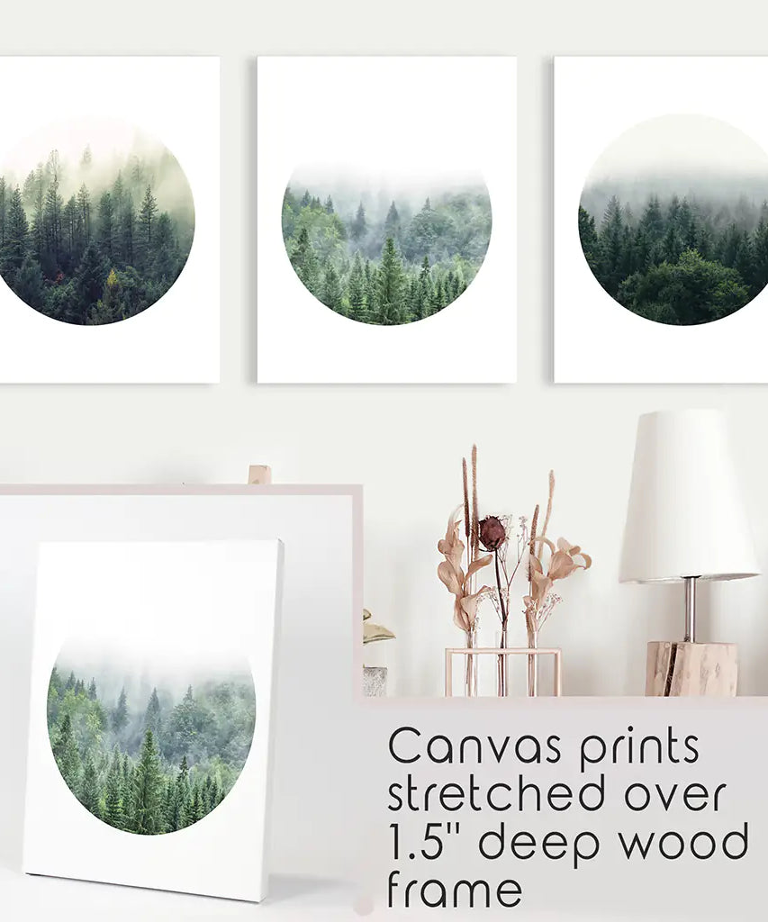 Nordic Forest Circle Wall Art. Set of 3 Scandinavian Prints