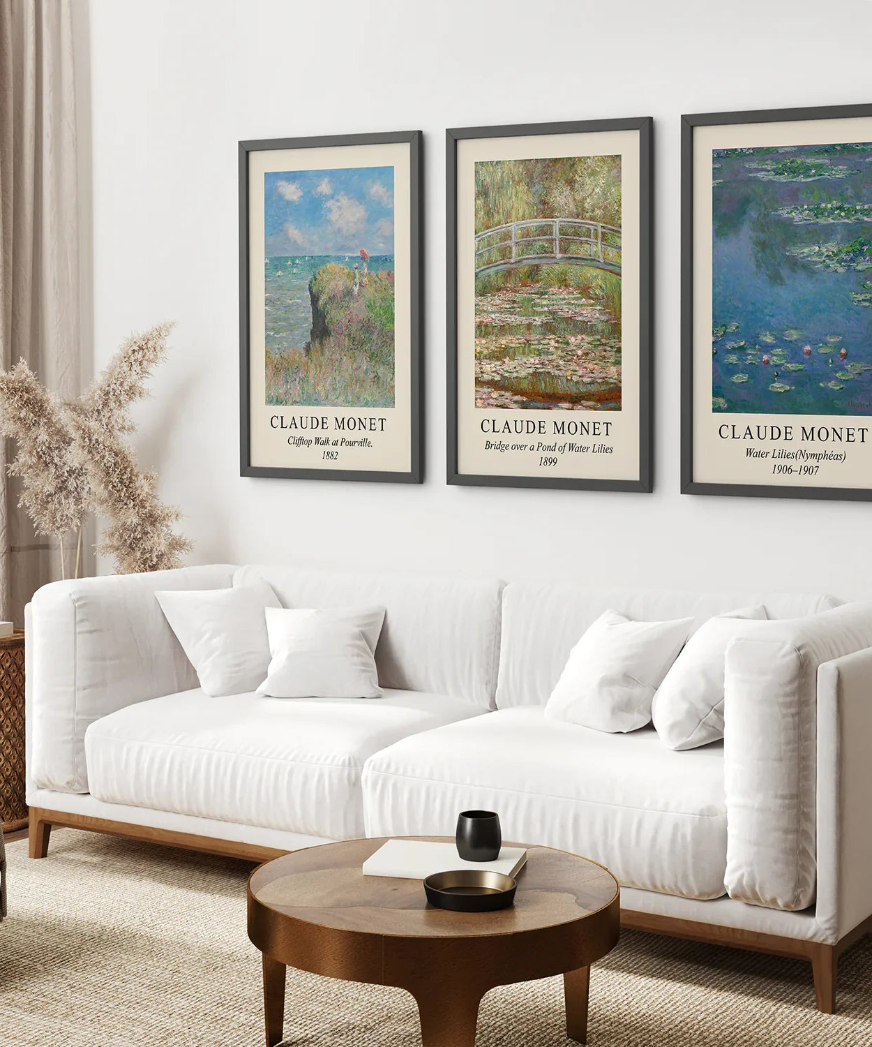 3-teiliges Claude Monet Wandkunst-Set. Seerosen-Kunstdrucke