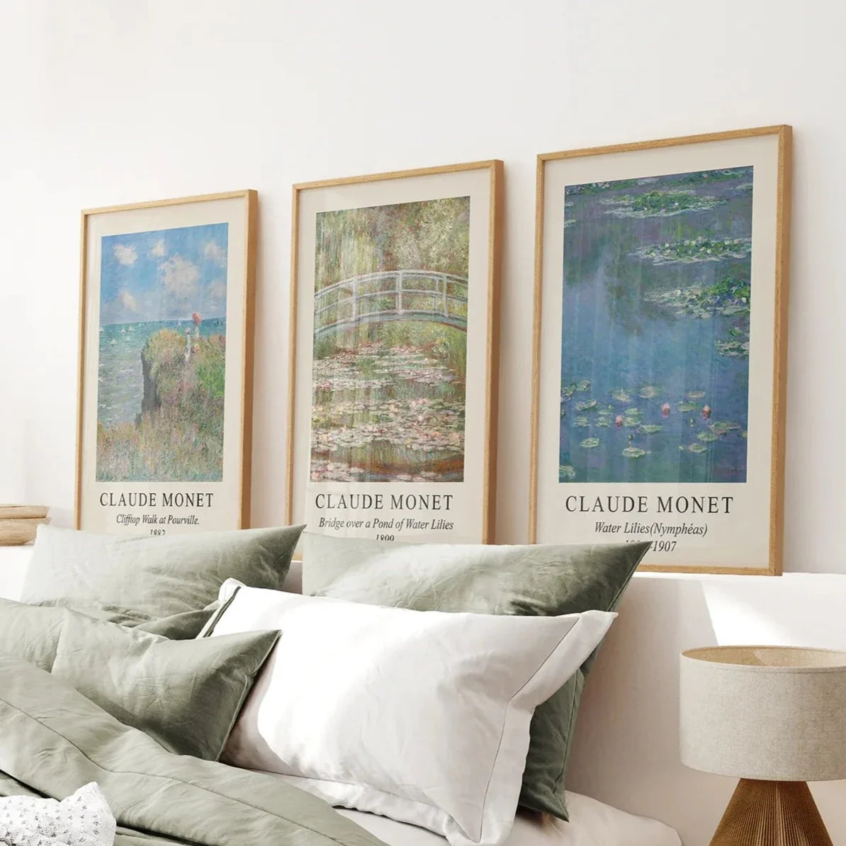 3-teiliges Claude Monet Wandkunst-Set. Seerosen-Kunstdrucke