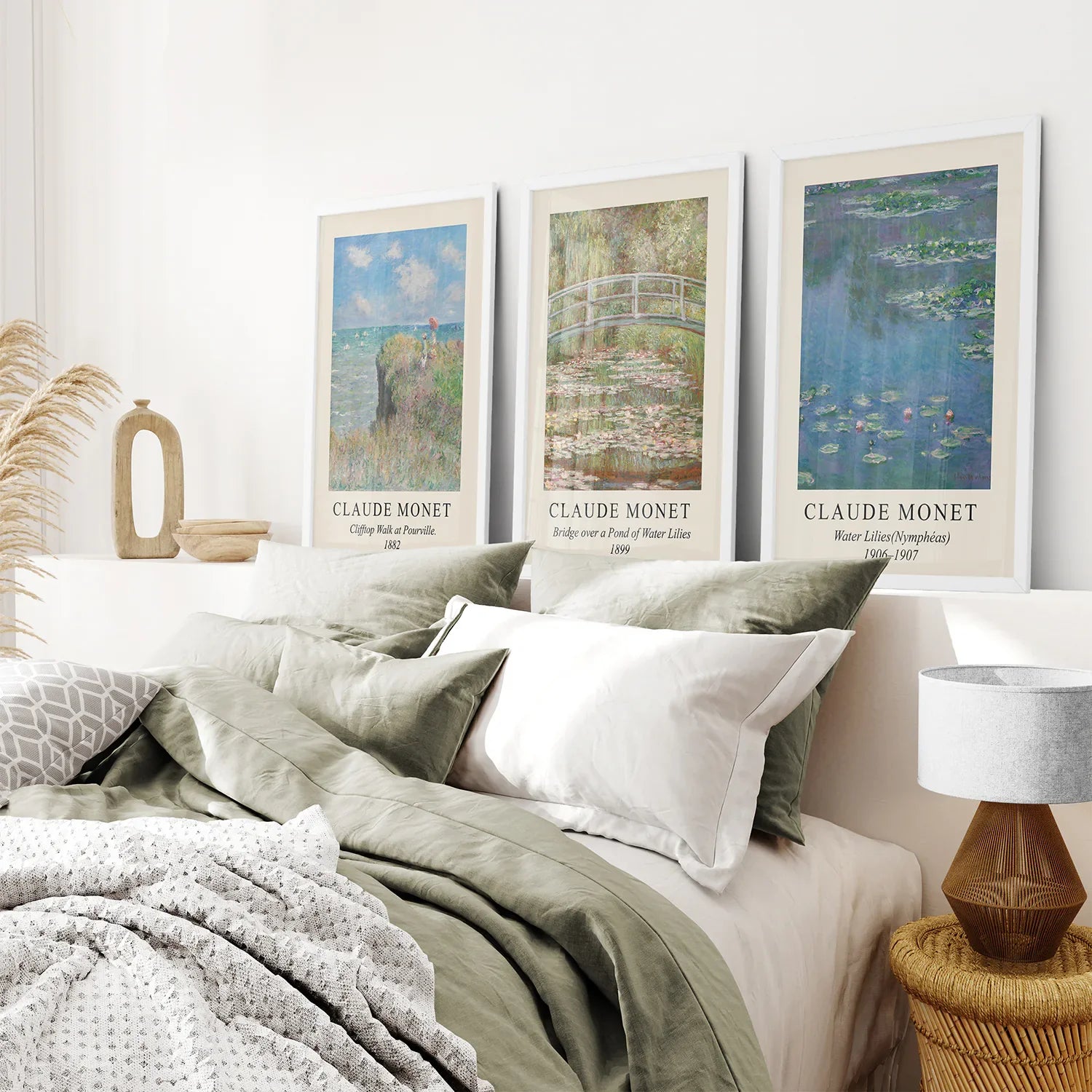 3-teiliges Claude Monet Wandkunst-Set. Seerosen-Kunstdrucke