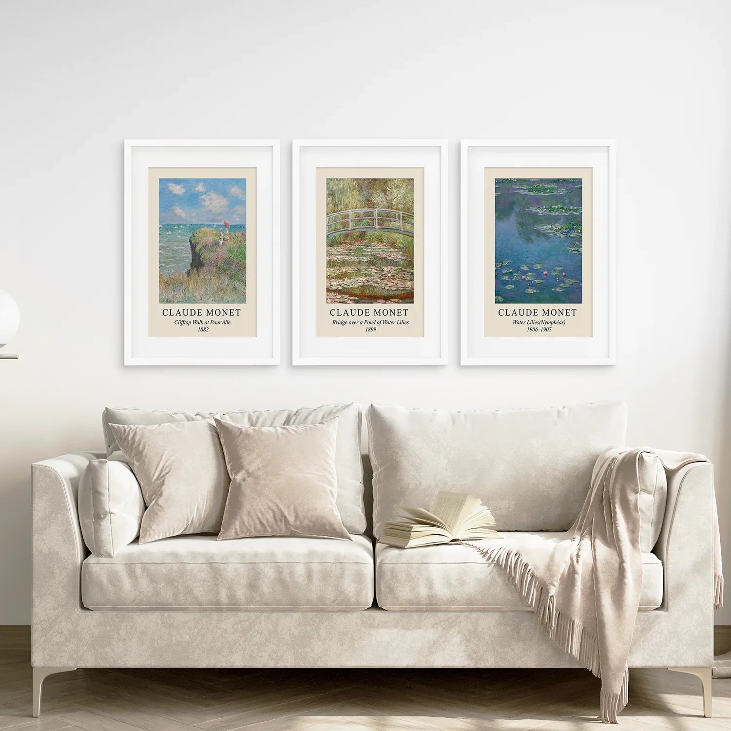 3-teiliges Claude Monet Wandkunst-Set. Seerosen-Kunstdrucke