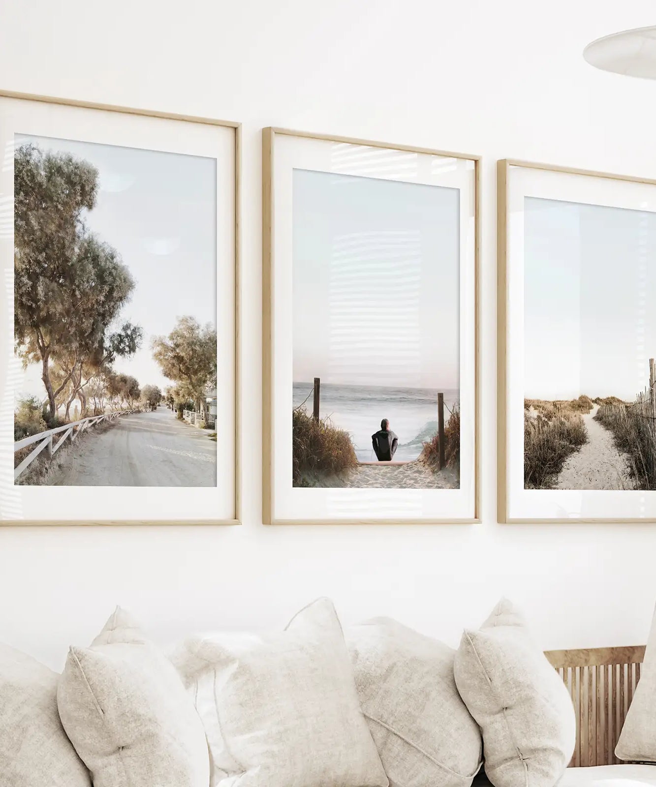 Surfer on the Beach. Coastal 3 Piece Wall Art