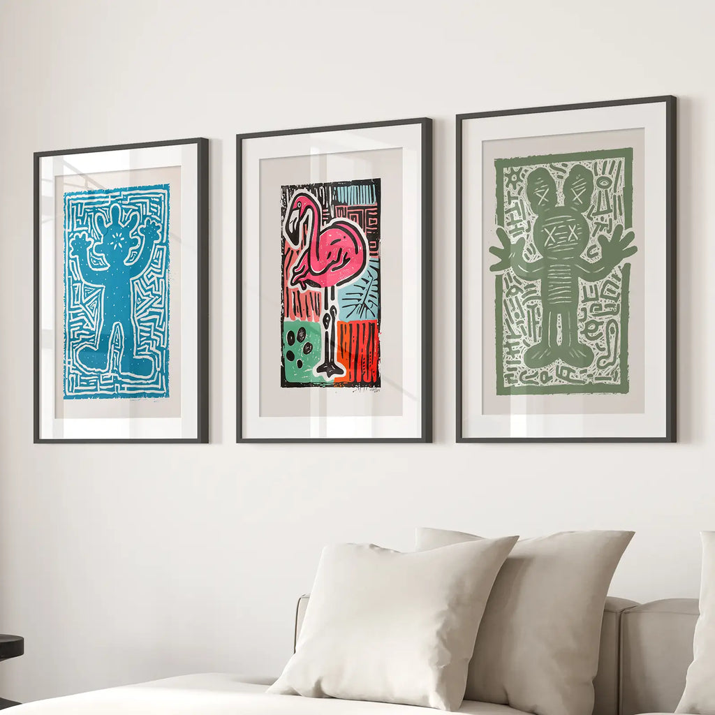 Colorful Trendy Groovy Wall Art. Poster Set Decor