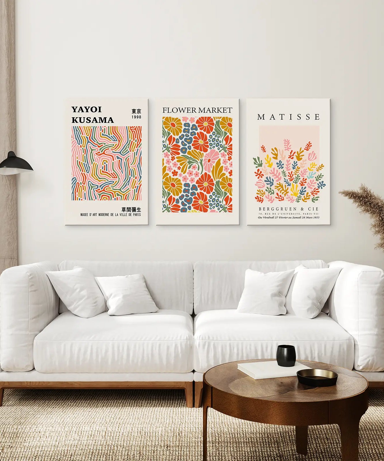 Farbenfrohes Wandkunst-Set aus 3 abstrakten Kusama-Bildern