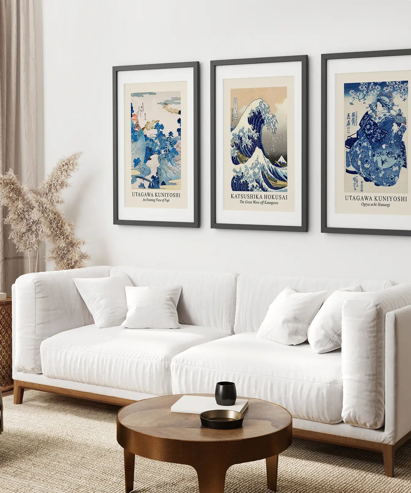 Japanese Woodblock Print Set of 3 | Hokusai Great Wave & Kuniyoshi Art