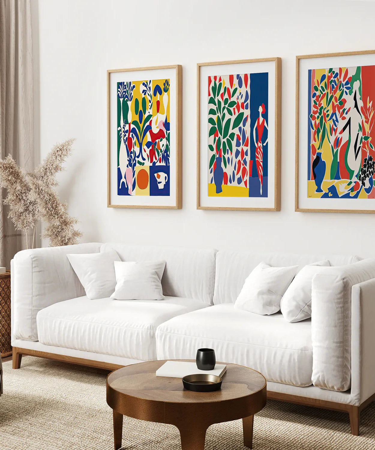 Modernes, farbenfrohes Blumen-Wandkunst-Set im Matisse-Stil