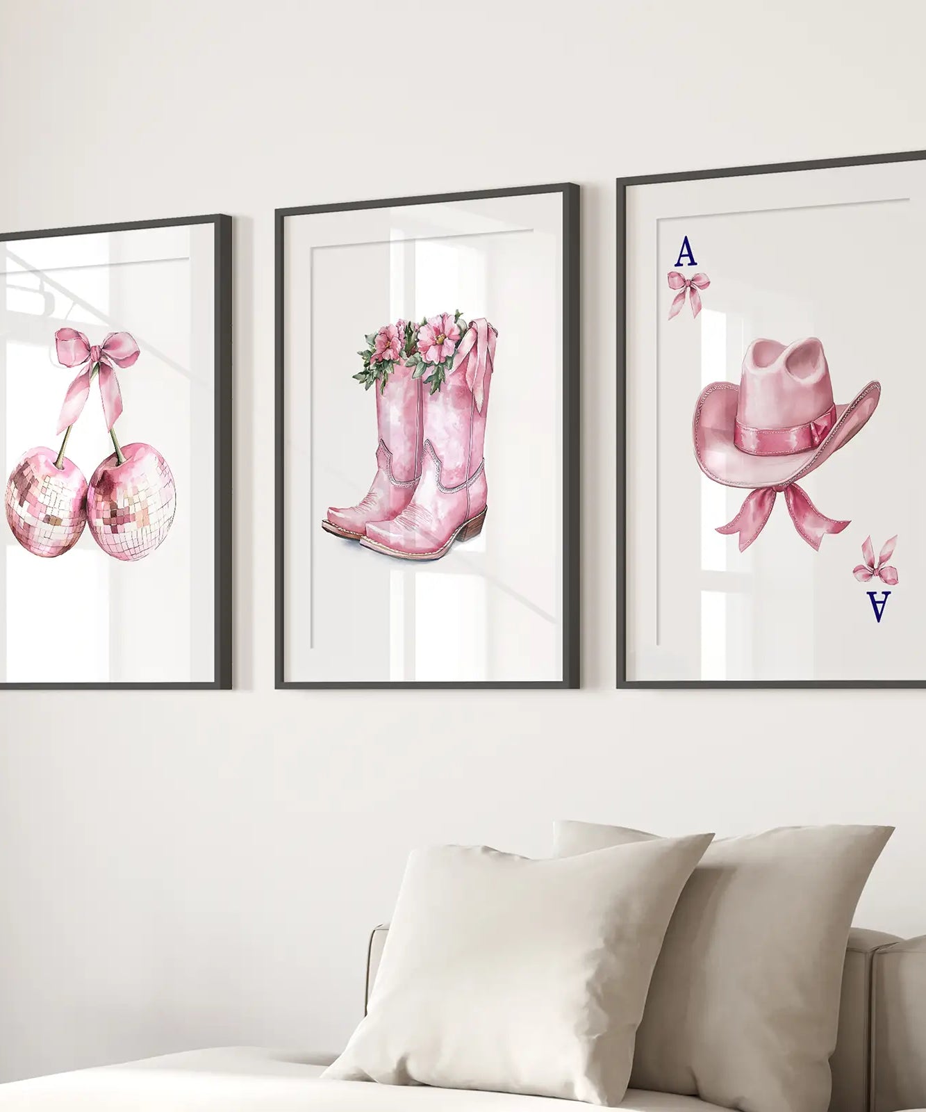 Cowgirl Hut und Stiefel Wandbilder Pinkes Poster-Set