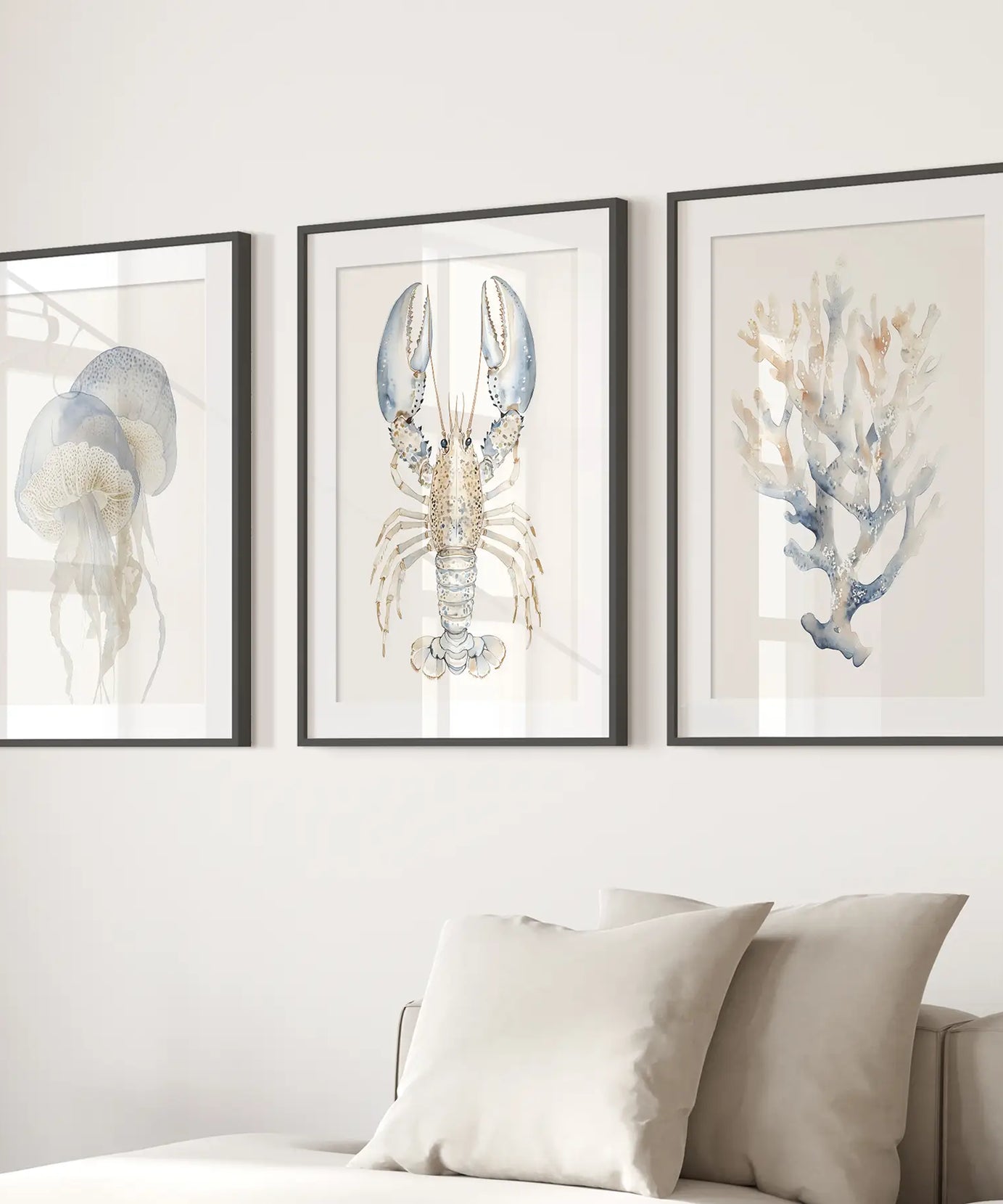 Ocean Animal Prints. Jellyfish, Lobster, Corals Wall Art