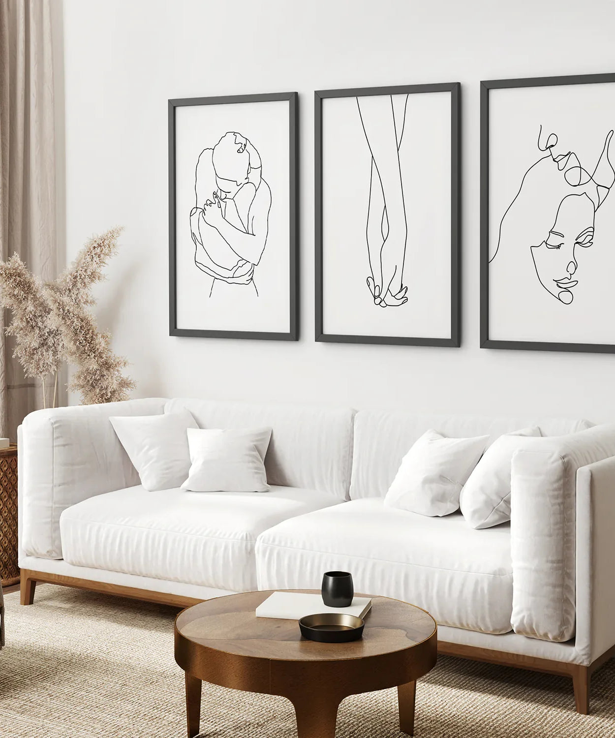 3-teiliges minimalistisches Linienkunst-Set. Pärchen, Händchen haltend