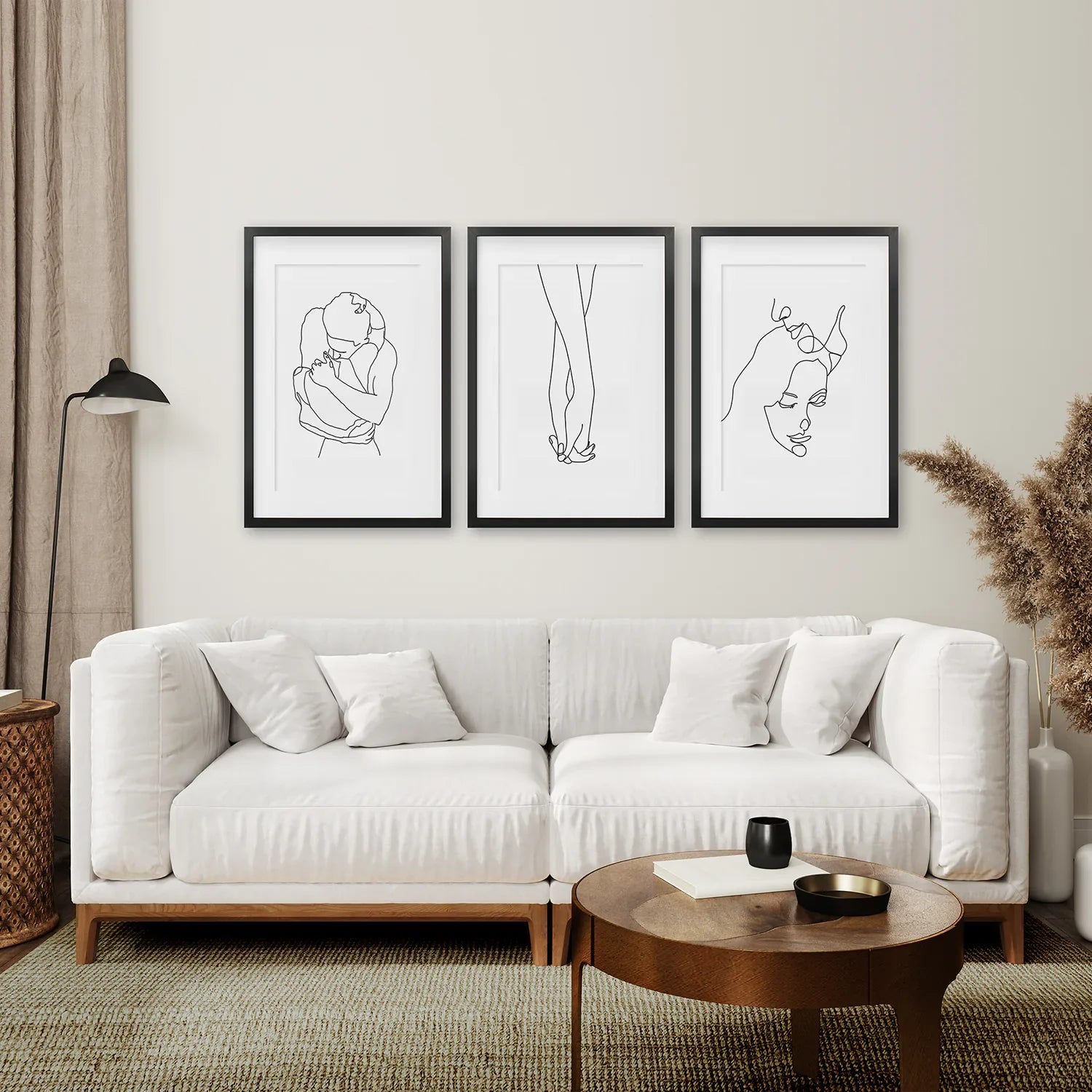 3-teiliges minimalistisches Linienkunst-Set. Pärchen, Händchen haltend