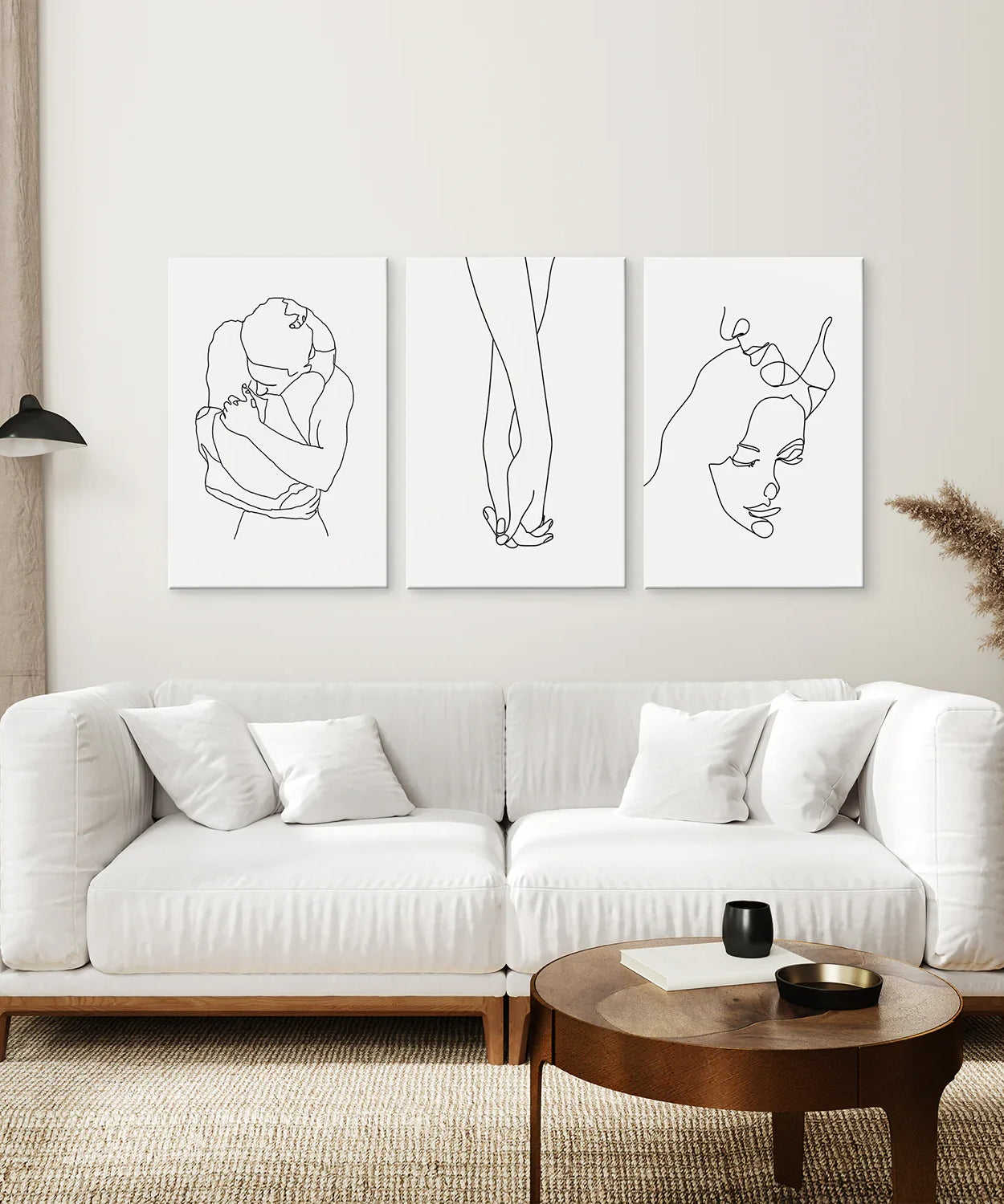 3-teiliges minimalistisches Linienkunst-Set. Pärchen, Händchen haltend