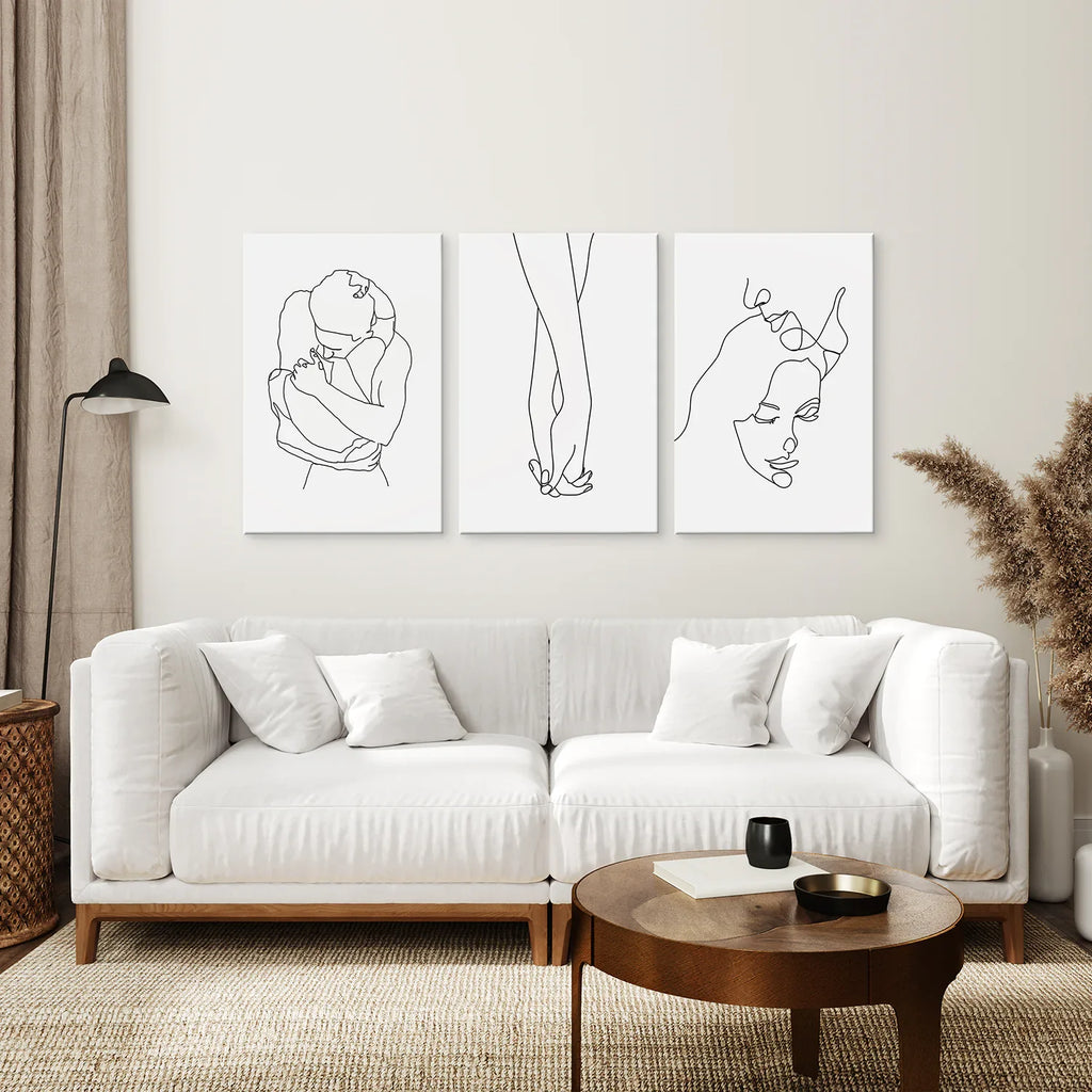 3 Piece Minimalistic Line Art Set. Couple, Holding Hands