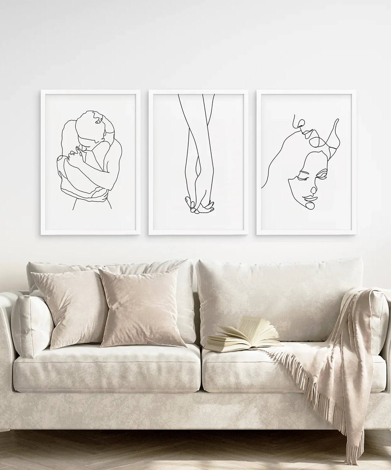 3-teiliges minimalistisches Linienkunst-Set. Pärchen, Händchen haltend