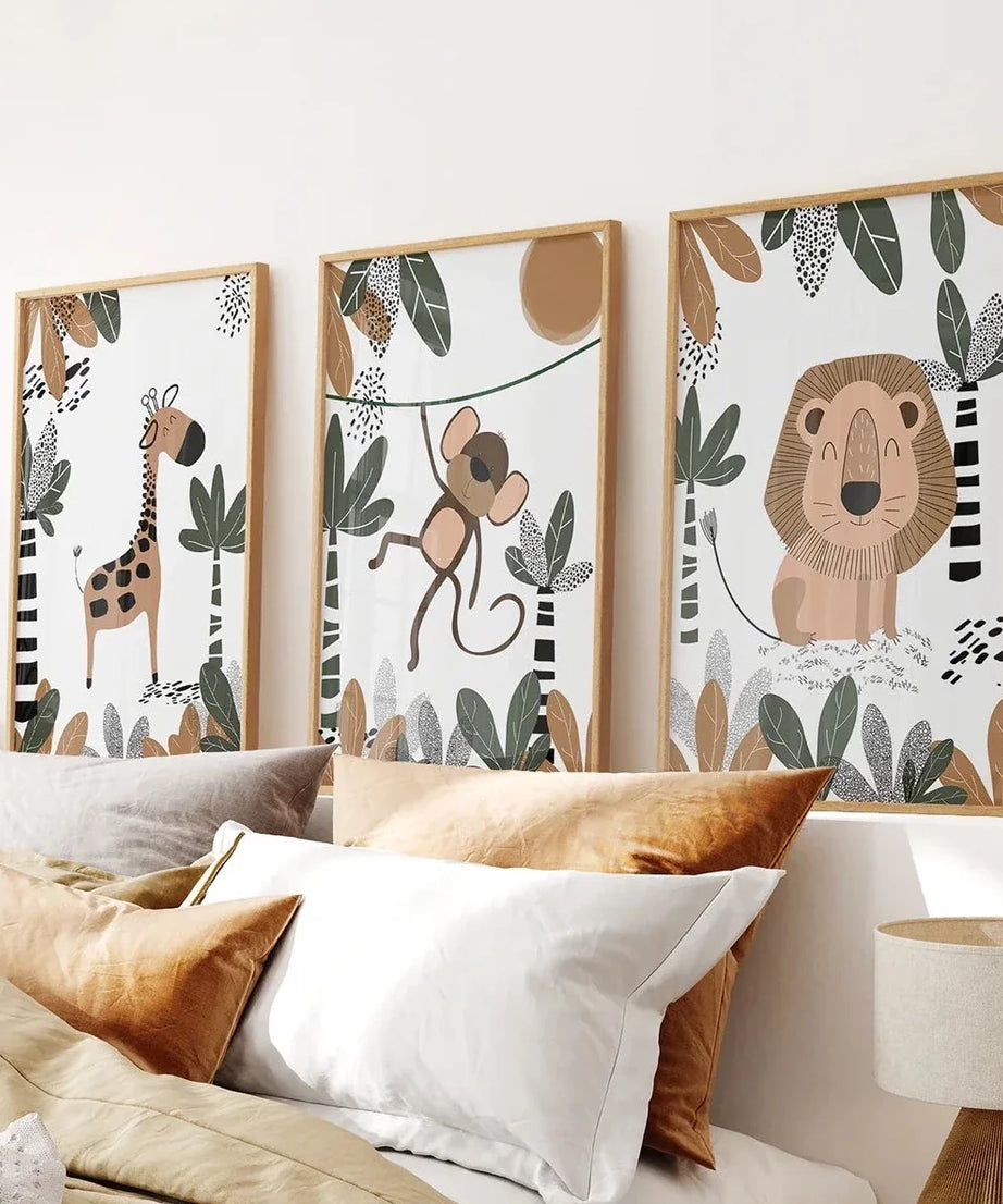 Safari Animals Wall Art Set of 3 Prints for Nursery
