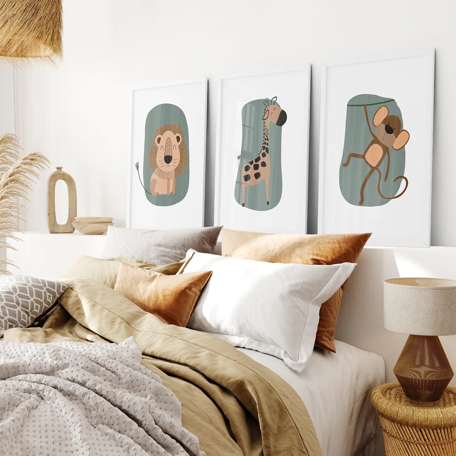 Cute Safari Baby Animals Set of 3 Art Prints