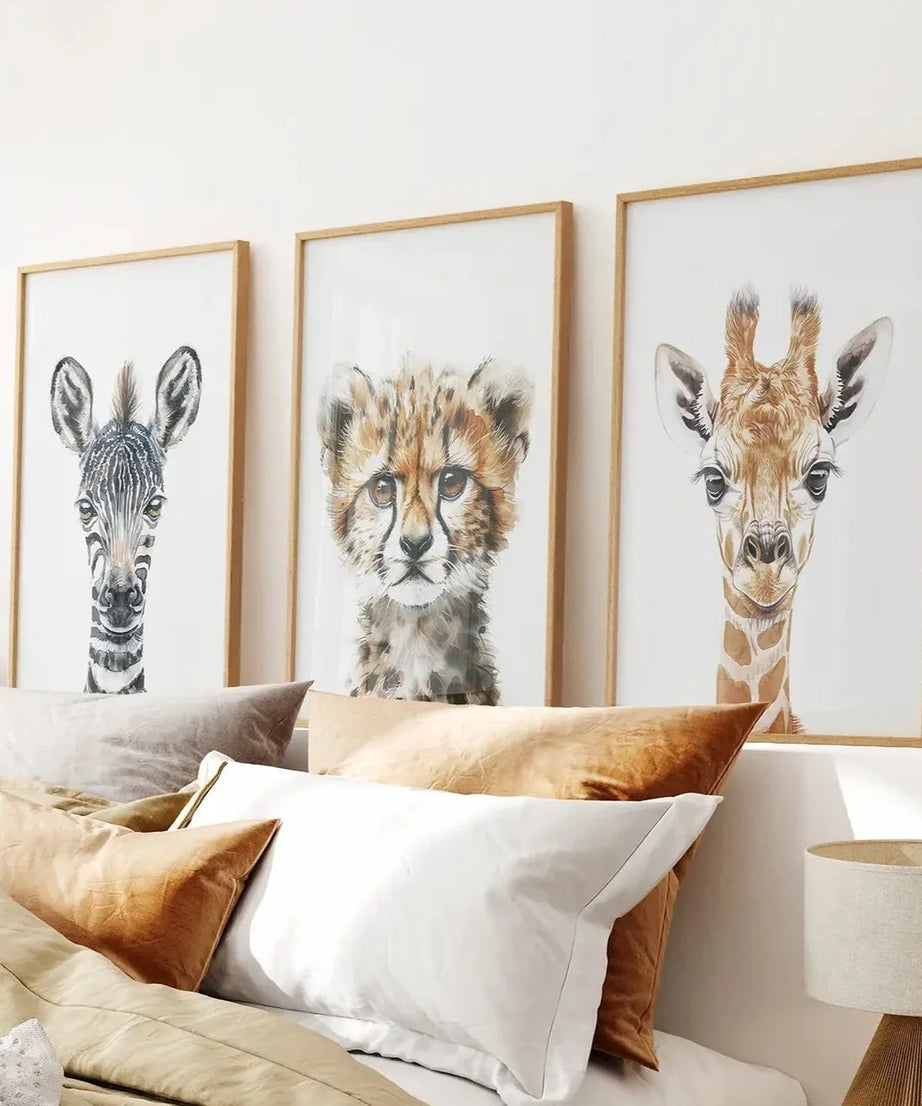 Neutral Safari Wandkunst Poster Set Kinderzimmer Deko