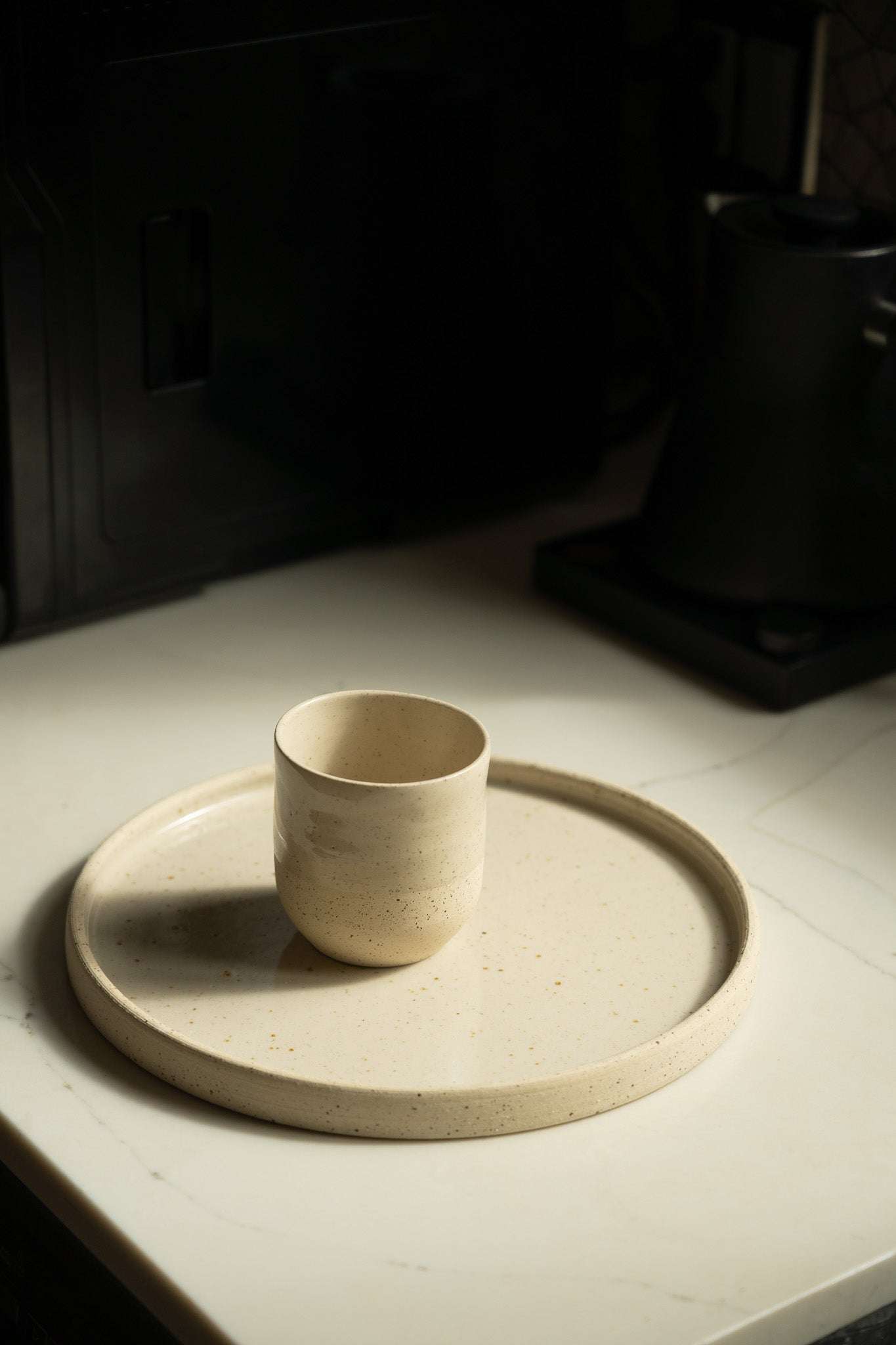 Handmade Stoneware Pottery Plate — White with Speckles