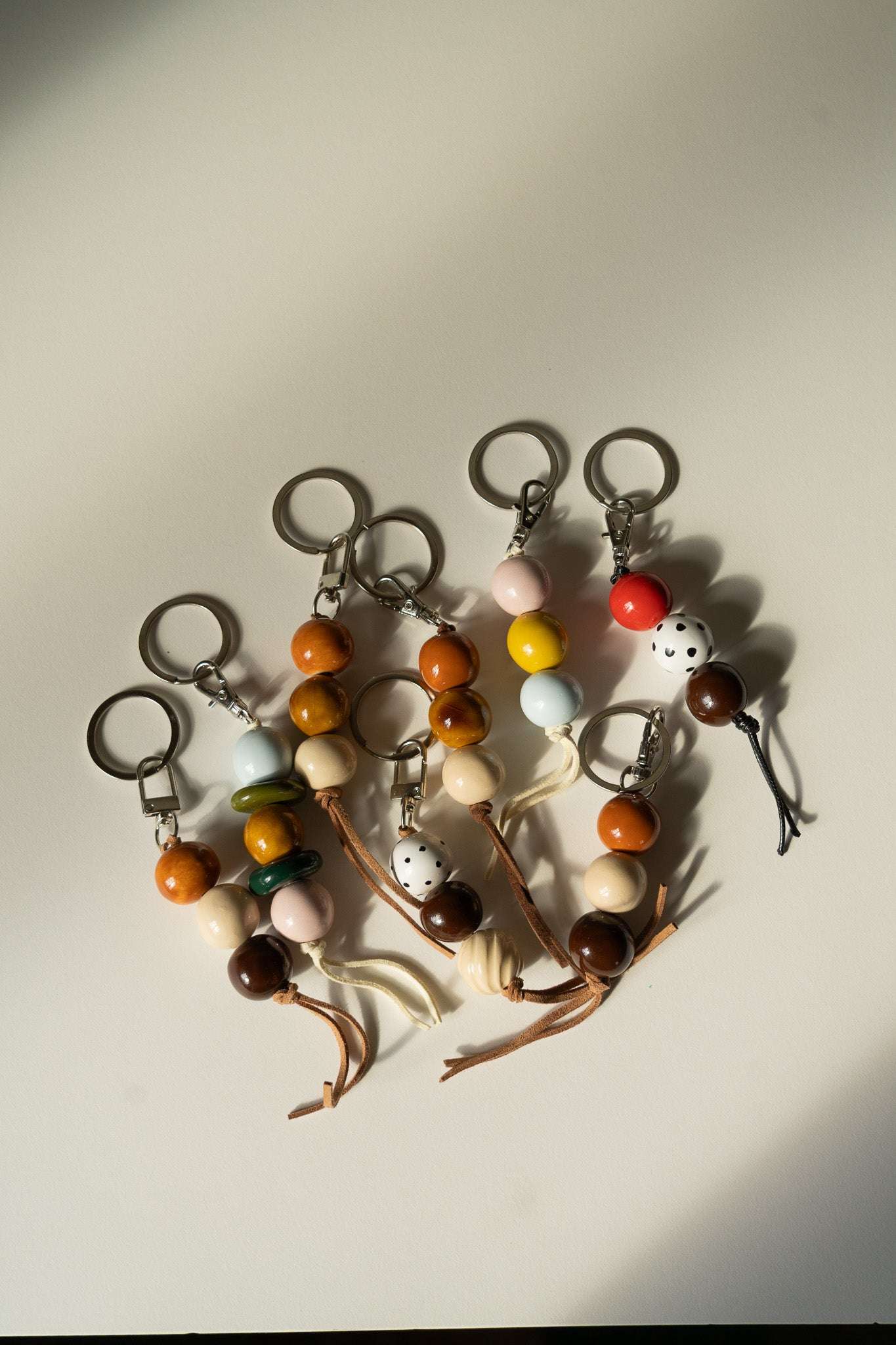 Handmade Ceramic Beaded Keychain in Warm Brown Tones