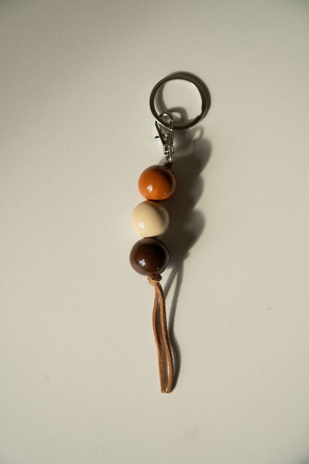 Handmade Ceramic Keychain with Dark Brown Beads