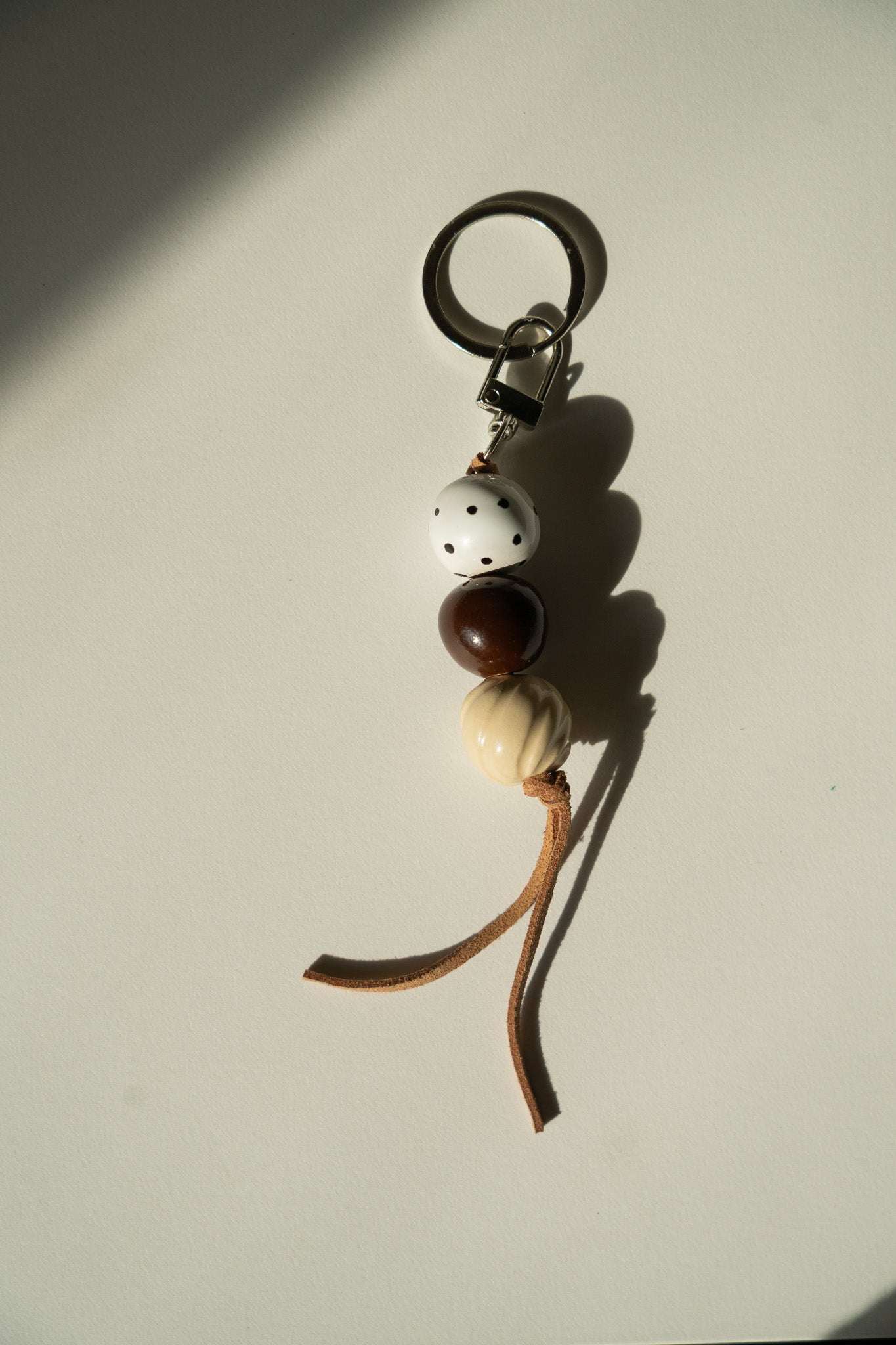 Handmade Ceramic Beaded Keychain in Warm Brown Tones