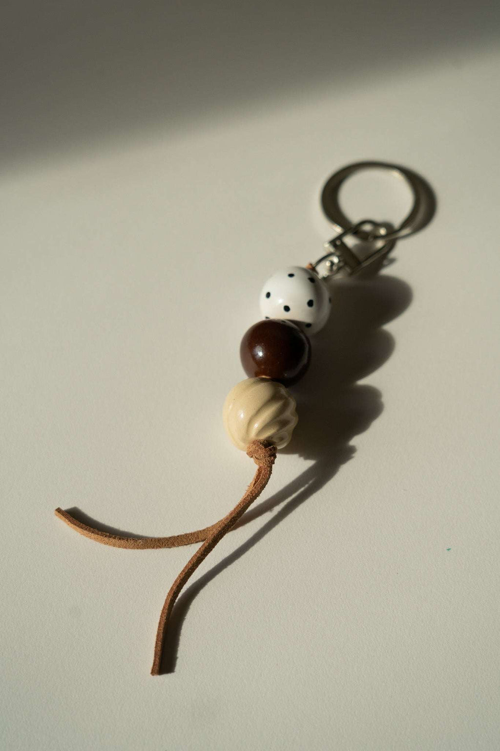 Handmade Ceramic Beaded Keychain in Warm Brown Tones