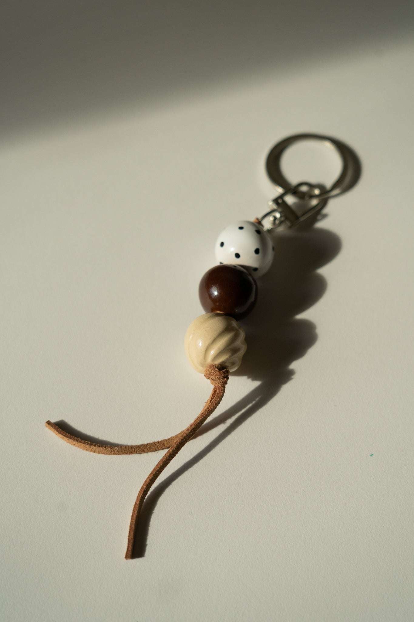 Handmade Ceramic Beaded Keychain in Warm Brown Tones