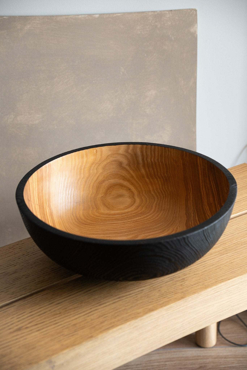 Hand Carved Extra Large Wooden Bowl. Half Charred
