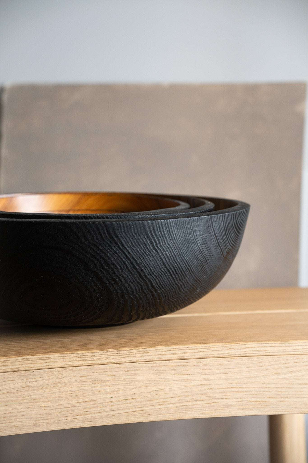 Hand Carved Extra Large Wooden Bowl. Half Charred