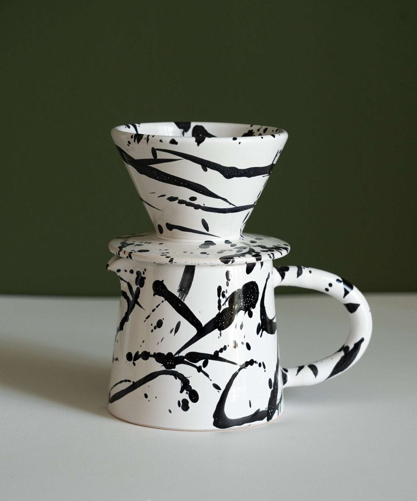 Keramik Pour Over Kaffeeset – Handgemachtes Steingut Dripper & Kännchen Set