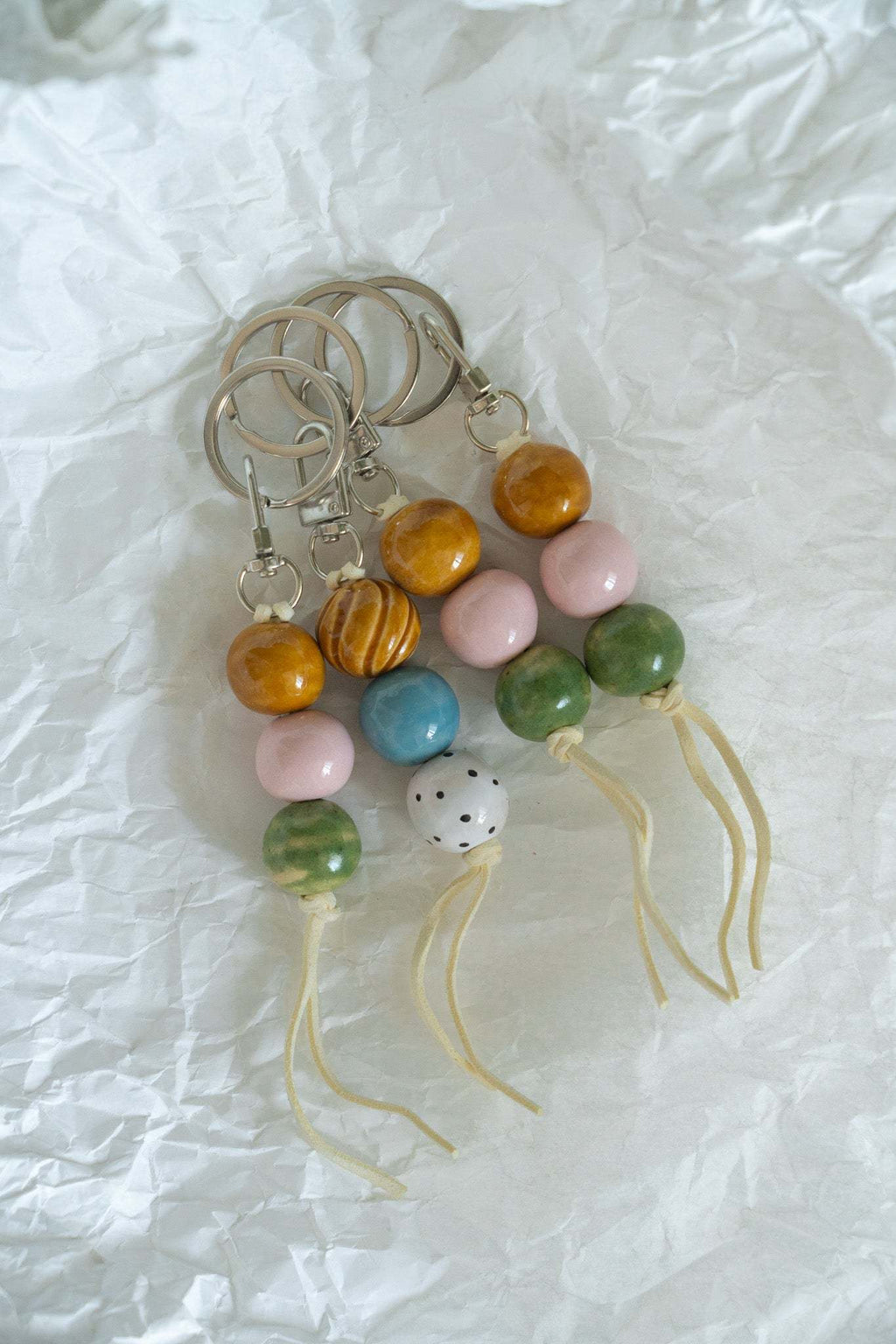 Handmade Ceramic Keychain with Warm Contrast Tones