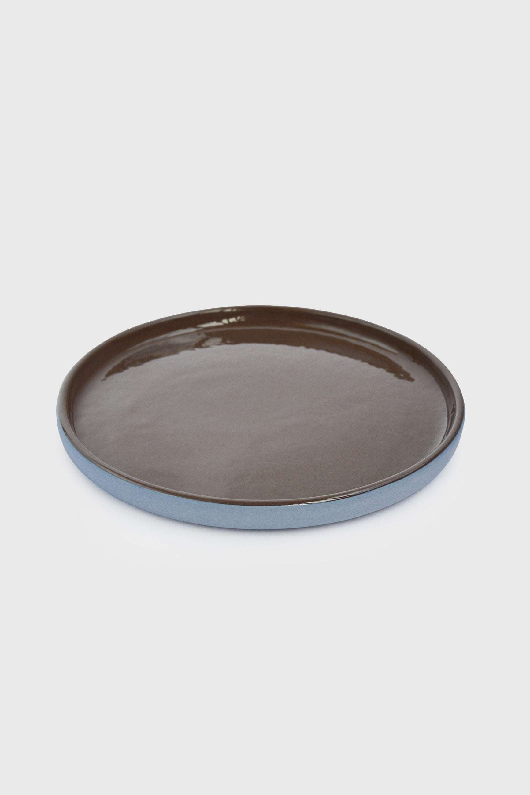 Handmade Blue Porcelain Dinner Plates. Forget-me-not/Chocolate