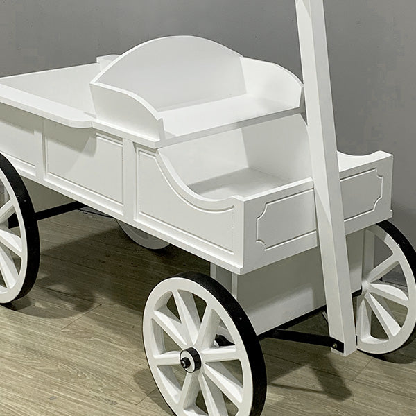 54 Zoll Rollwagen aus Holz und Eisen, Weiß, als Display nutzbar