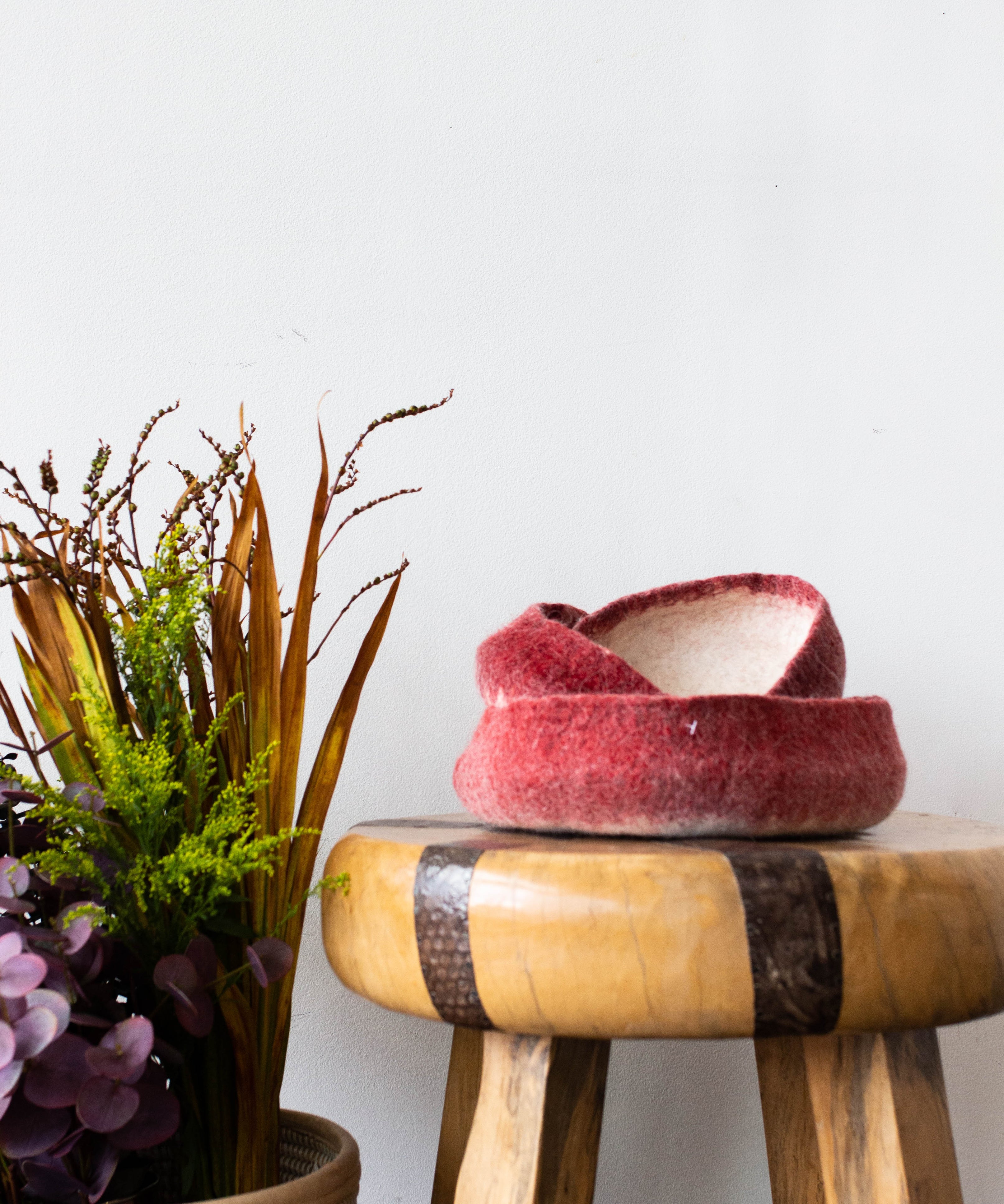 Berry Red Decorative Wool Nesting Bowls