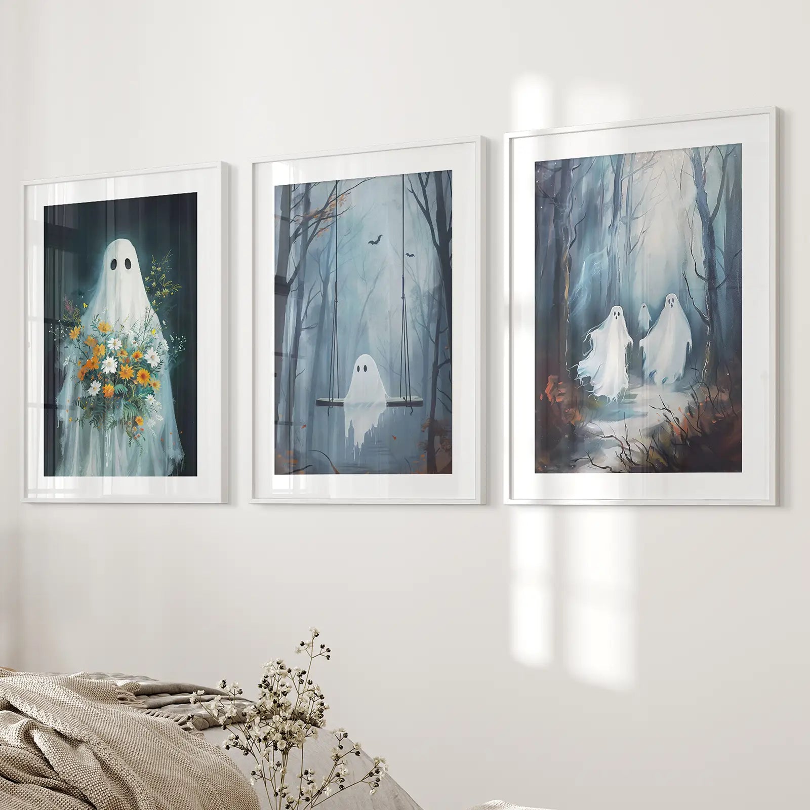 Niedliche Geister Halloween Kunstdruck Gothic Deko Set