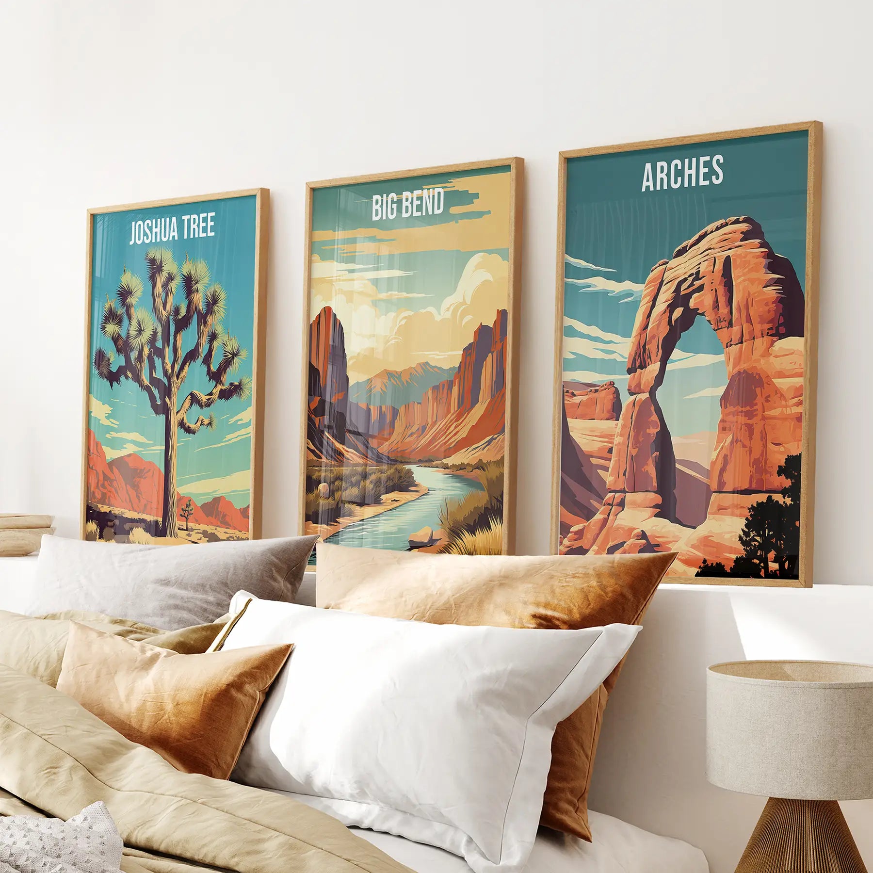 3-teilige USA Nationalpark Kunst. Big Bend, Arches, Joshua Tree