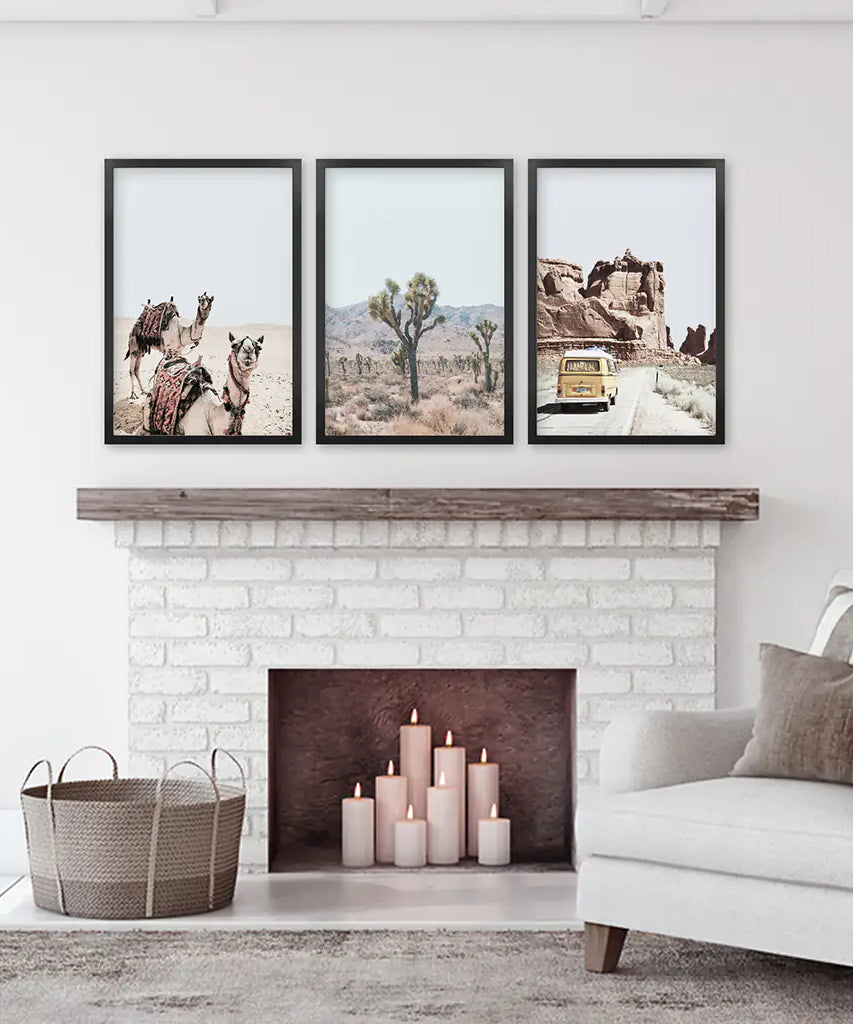 3er Set Southwestern Wüstendrucke. Joshua Tree, Kamel, Van