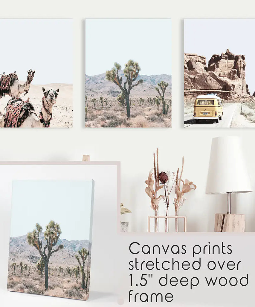 3er Set Southwestern Wüstendrucke. Joshua Tree, Kamel, Van