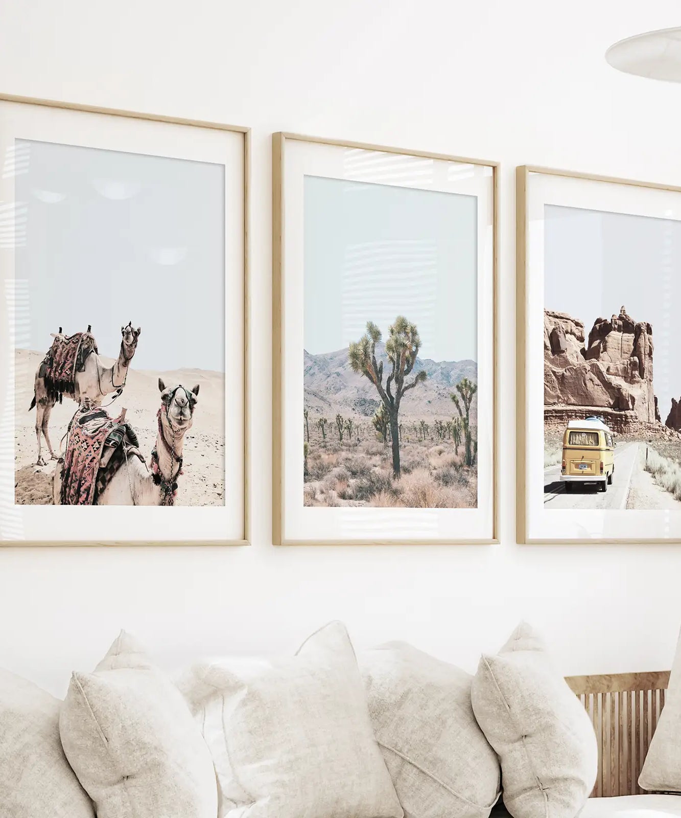 3er Set Southwestern Wüstendrucke. Joshua Tree, Kamel, Van