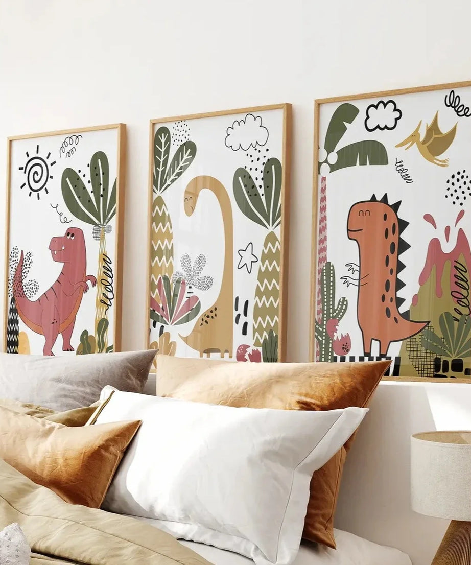 Süße Dino-Drucke Set Jungen Kinderzimmer Wandkunst Deko