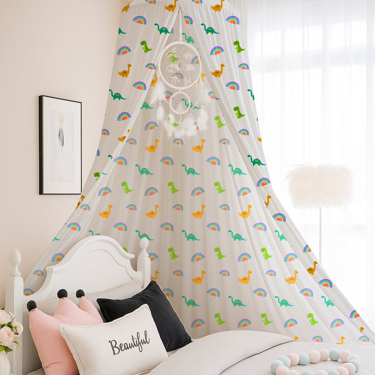 Dinosaur & Rainbow Printed Canopy