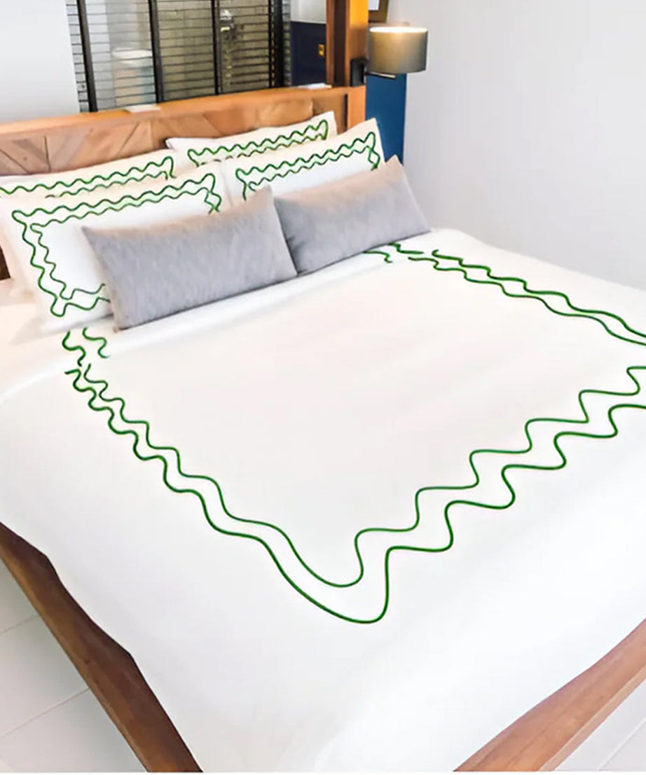 Double Wavy Embroidered Cotton Duvet Cover Set