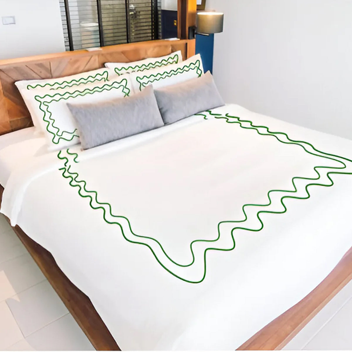Double Wavy Embroidered Cotton Duvet Cover Set