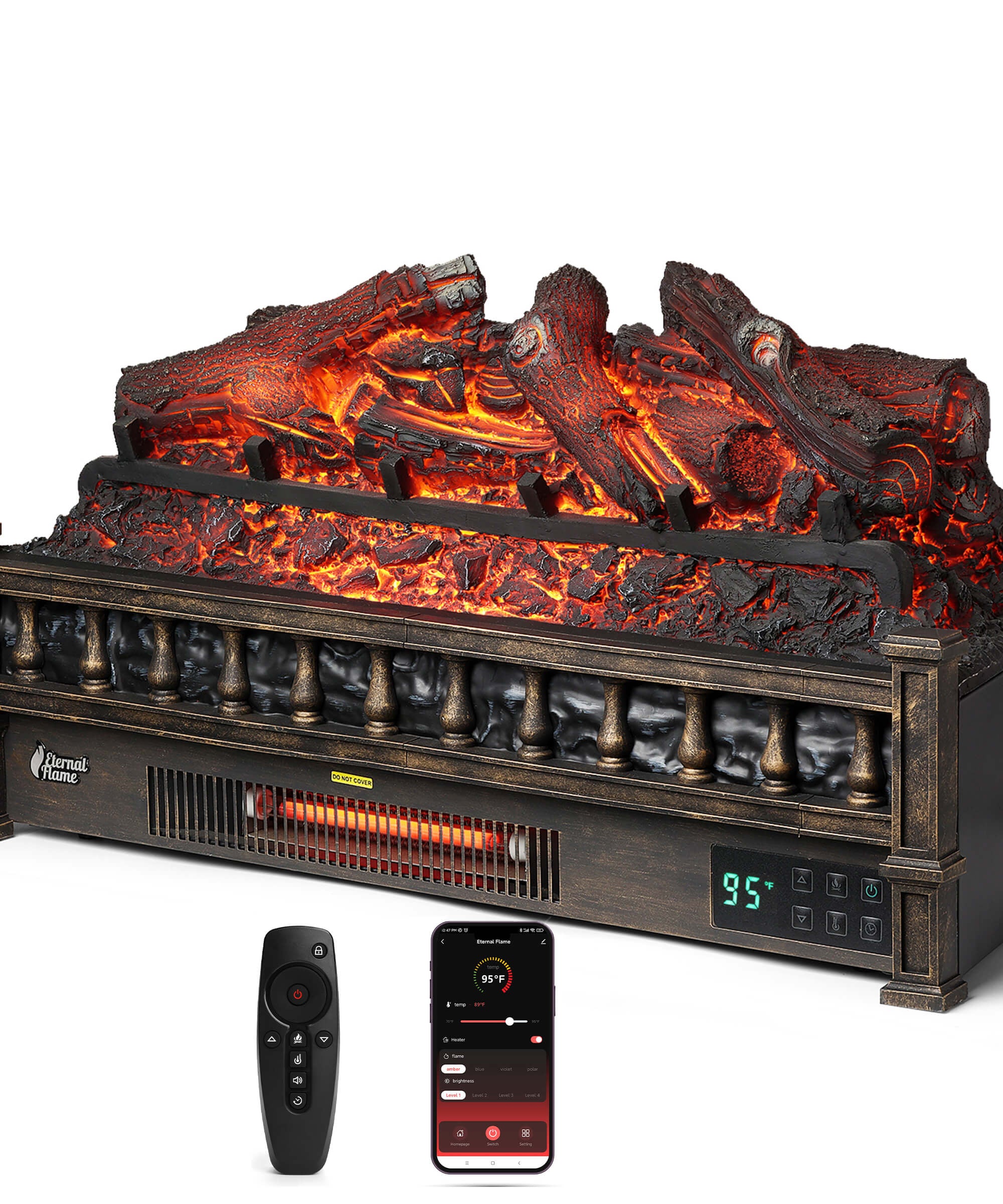 (Open Box) Eternal Flame EF26-LG Smart Electric Fireplace Logs, WiFi Enabled