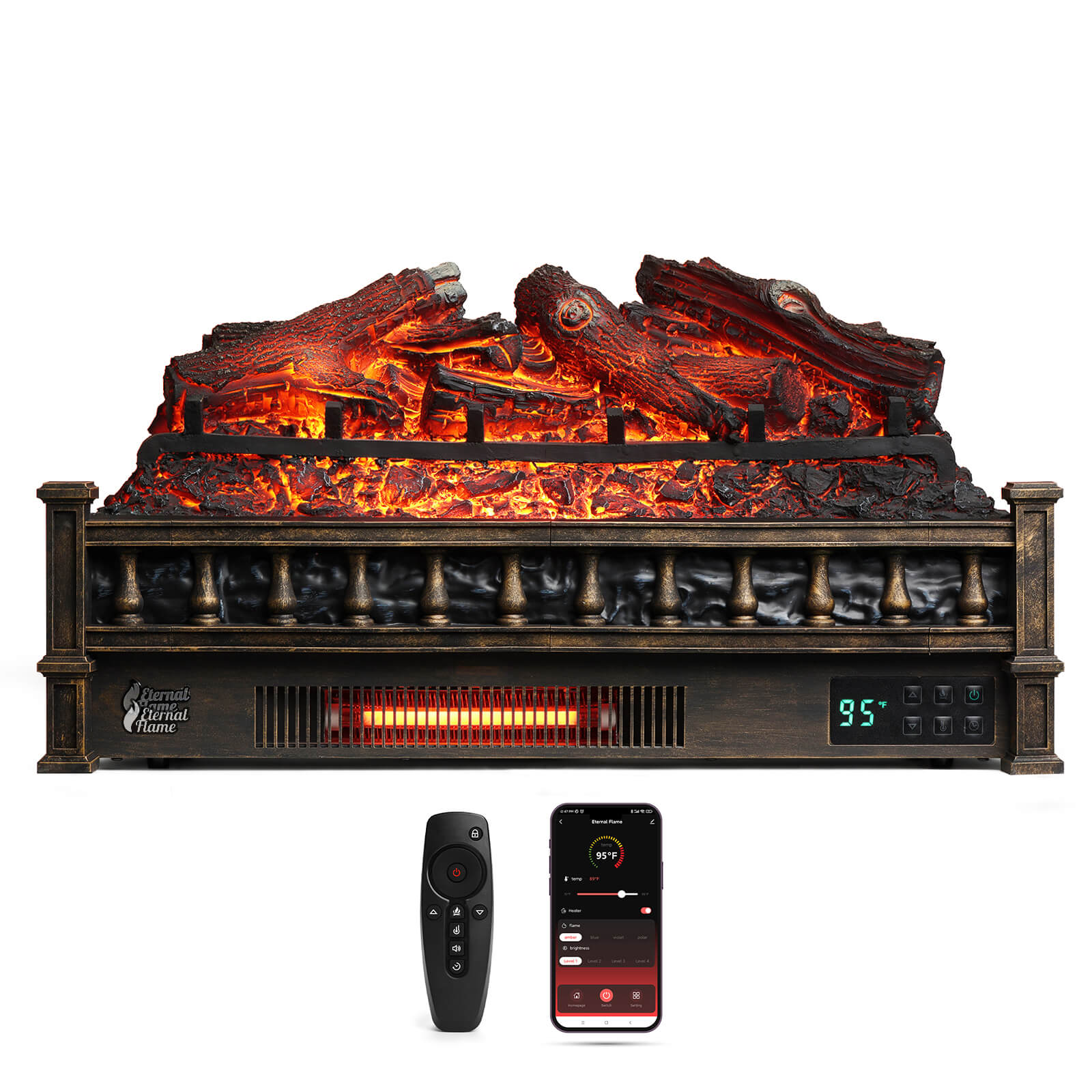 Eternal Flame EF26-LG Smart Electric Fireplace Logs, WiFi Enabled