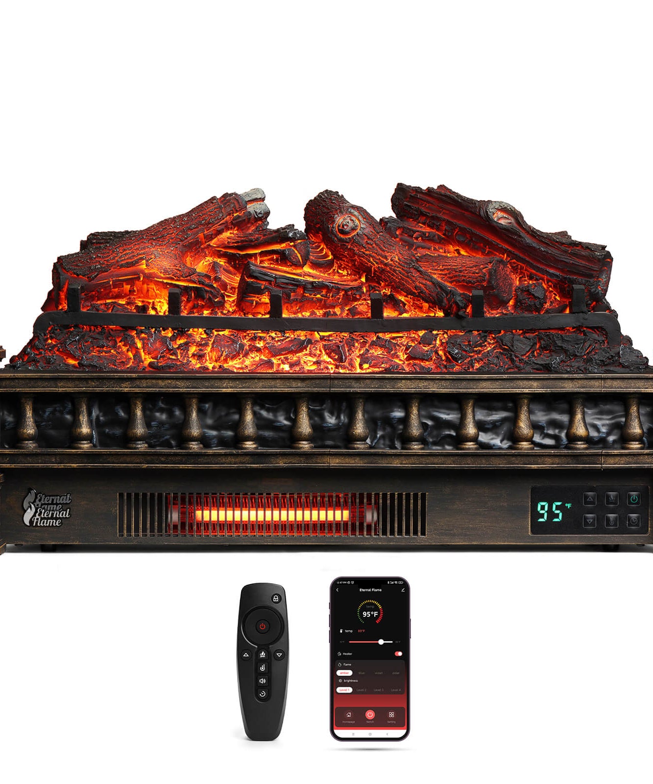 (Open Box) Eternal Flame EF26-LG Smart Electric Fireplace Logs, WiFi Enabled