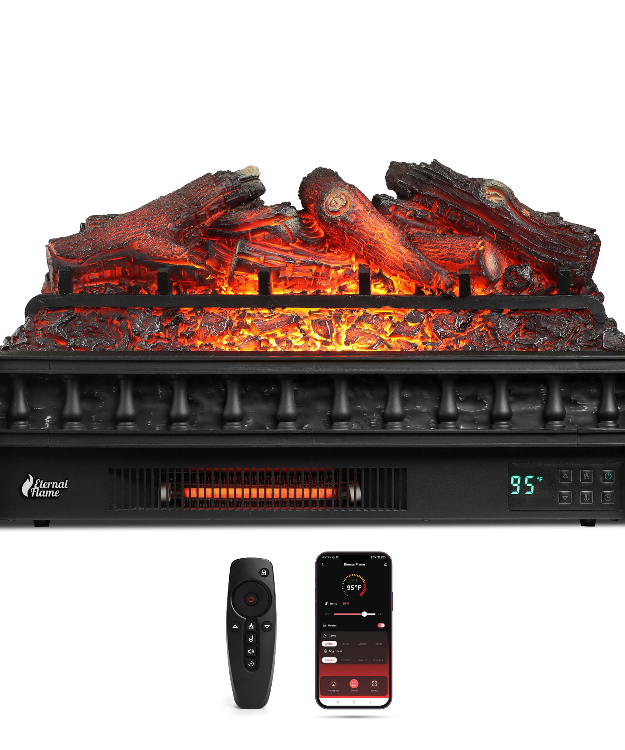 Eternal Flame EF26-LG Smart Electric Fireplace Logs, WiFi Enabled