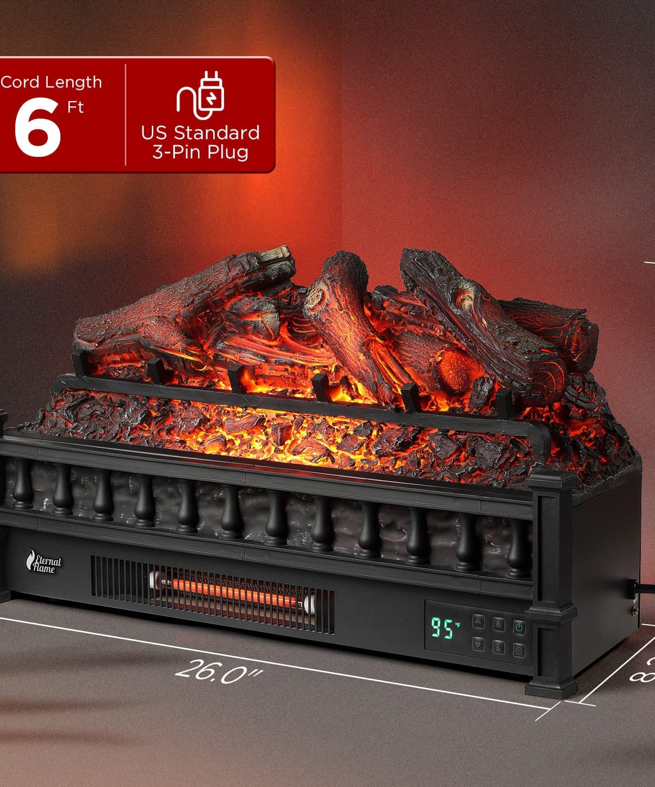 Eternal Flame EF26-LG Smart Electric Fireplace Logs, WiFi Enabled