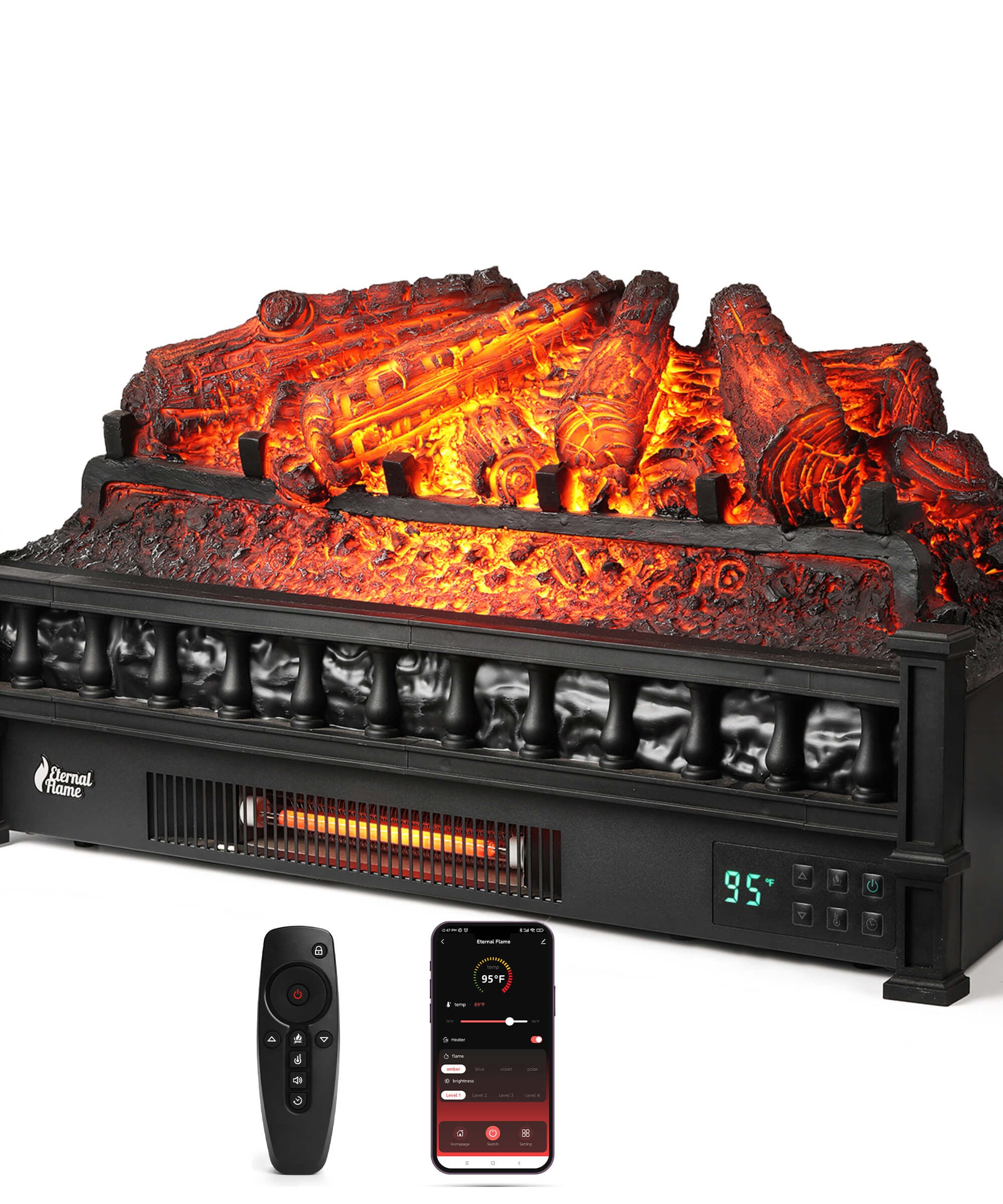 (Open Box) Eternal Flame EF26-PB Smart Electric Fireplace Logs, WiFi Enabled