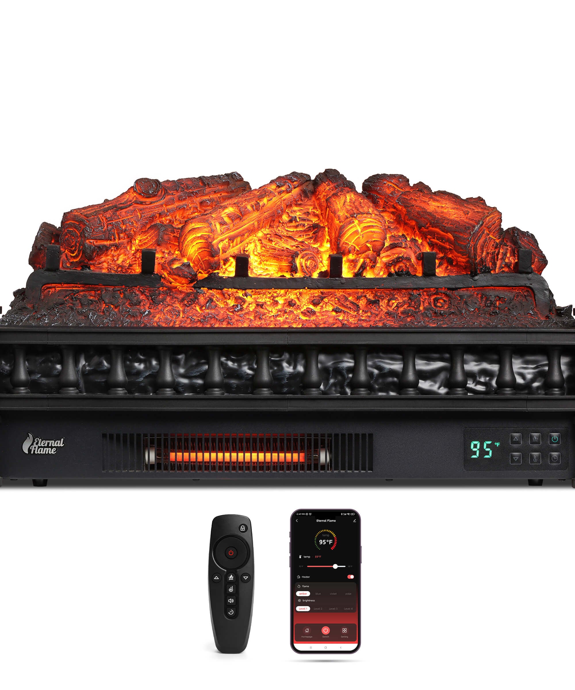 Eternal Flame EF26-PB Smart Electric Fireplace Logs, WiFi Enabled
